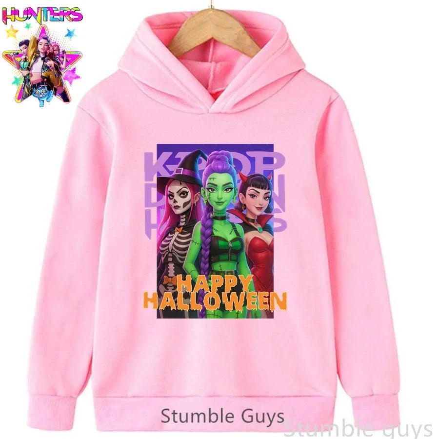 Kids Anime Kpop Demon Hunters Hoodie Autumn Winter Boys Girls Cartoon Game Clothes Halloween Gift Trendy Match Pants Wear GlowCart