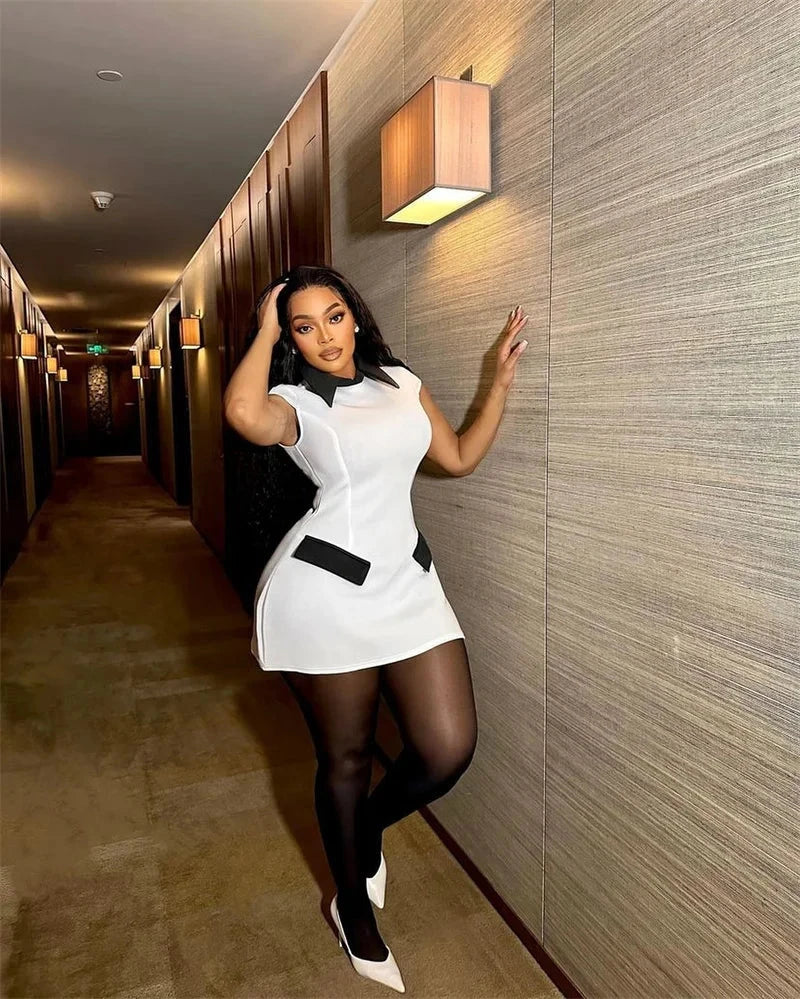 Elegant Fashion A-line Mini Dress Women Peter Pan Collar Cap GlowCart