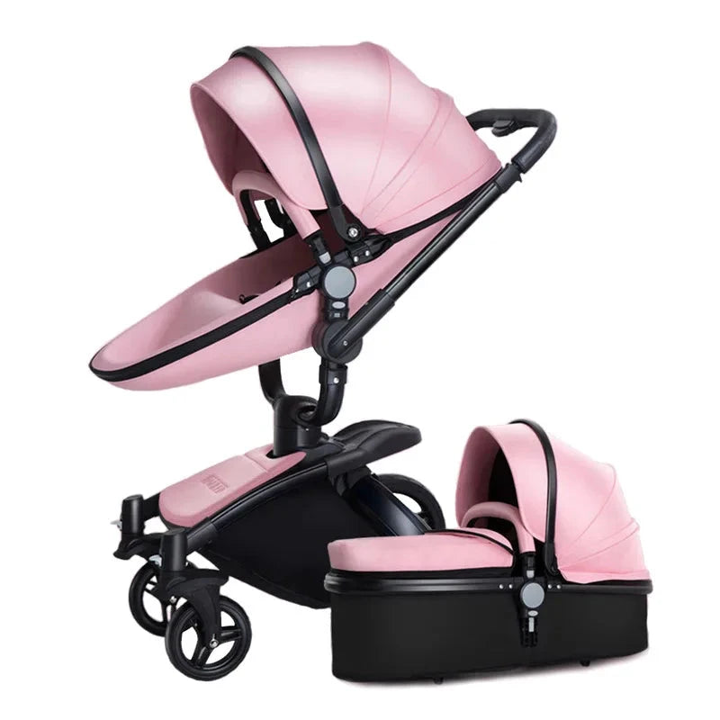 New PU leather baby stroller 3 in 1,High-Grade Baby Stroller High Landscape Infant Carriage,Luxury Baby Stroller,Folding pram GlowCart