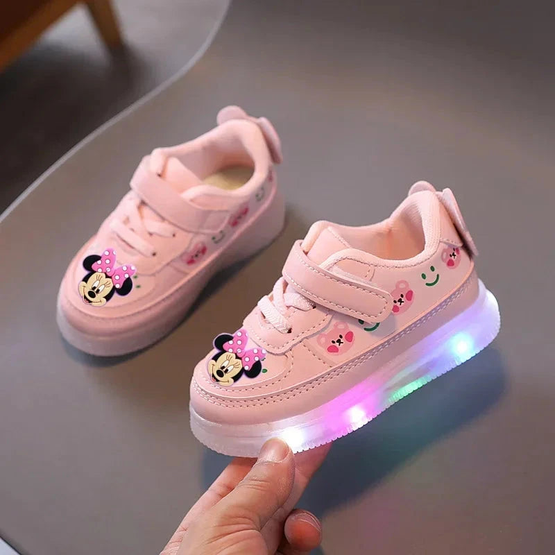 Disney Mickey Mouse Spring Autumn and Winter Children's Lighting Casual Shoes pu Girls and Boys LED Sneakers Board shoes GlowCart