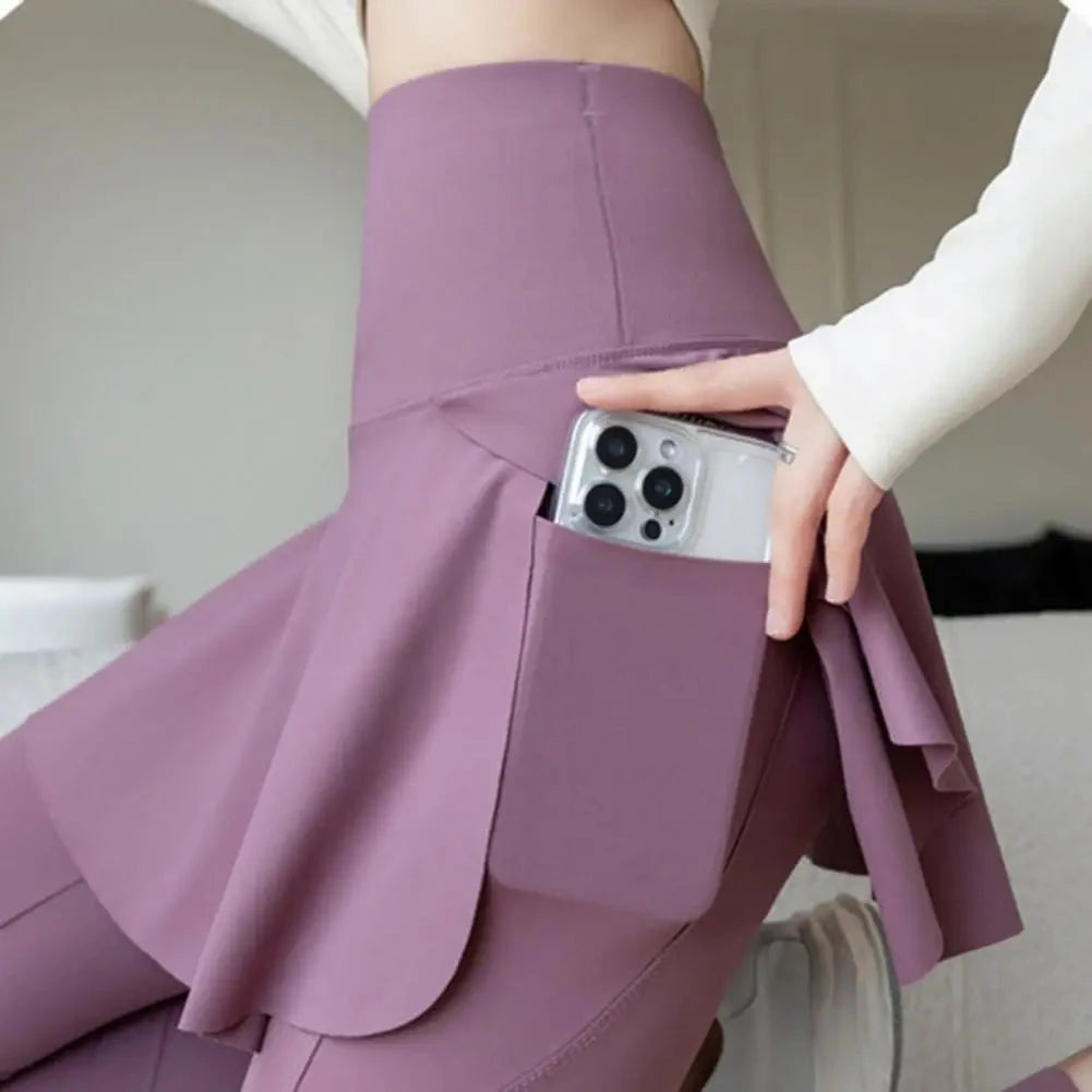 Women Tennis Skirted Leggings Pockets Elastic Sports Yoga GlowCart