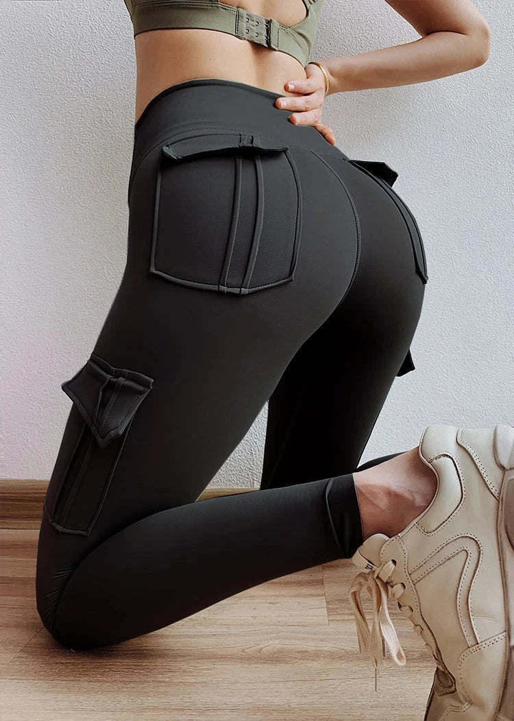 Multi-pocket Pants Yoga Leggings High Waist Solid Color Yoga GlowCart