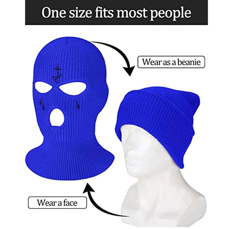 2025 Cross Embroidery Ski Mask Winter Balaclava Hat 3-Hole GlowCart