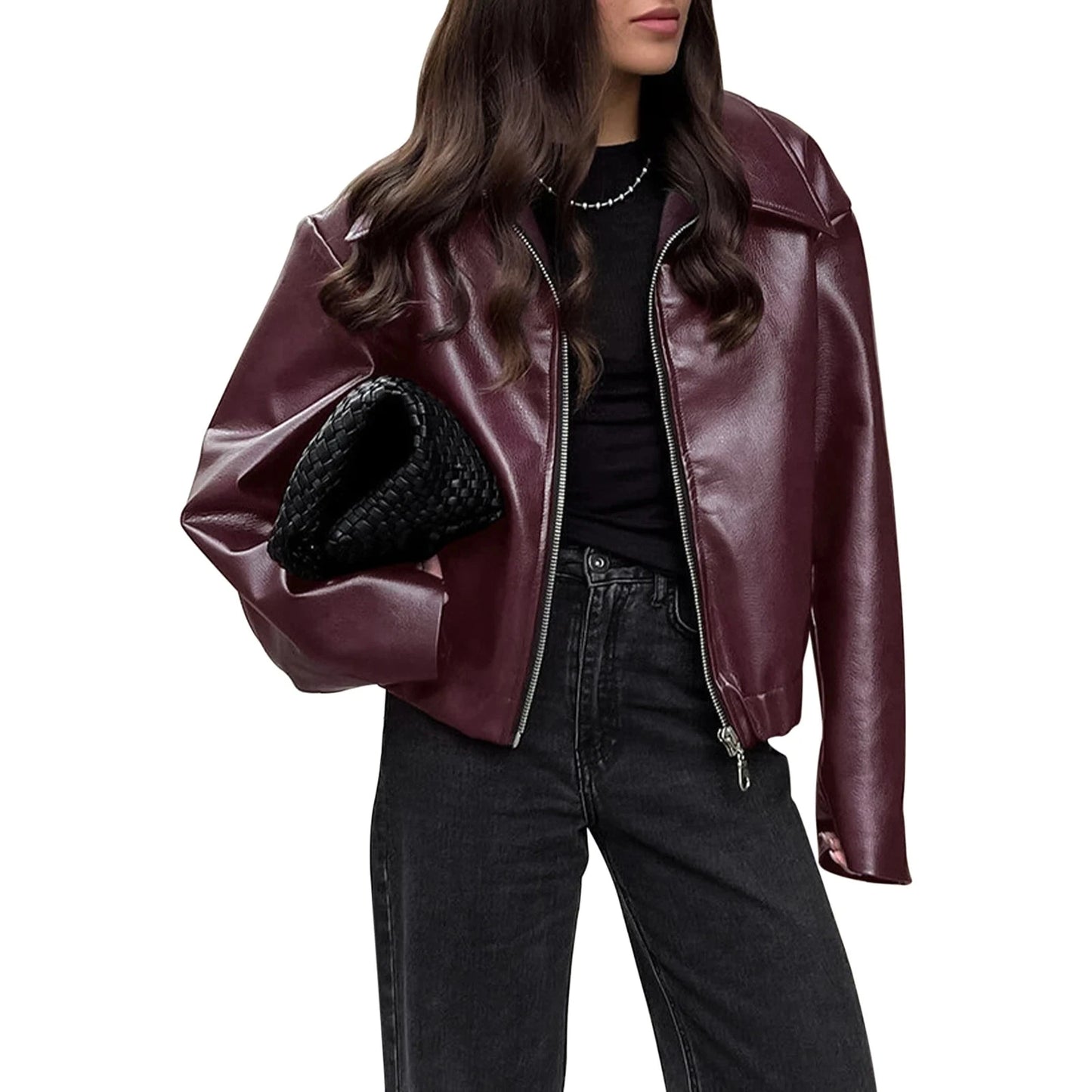 Women s Faux Leather Moto Jacket with Removable Hood Vintage GlowCart