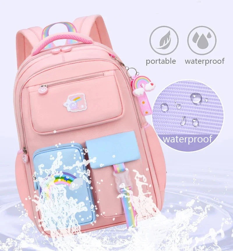 Primary High Class Backpack for Girls Macaron Color Blocking Kid Backpack Rainbow Zipper Large Capacity Teen Girl School Bag GlowCart