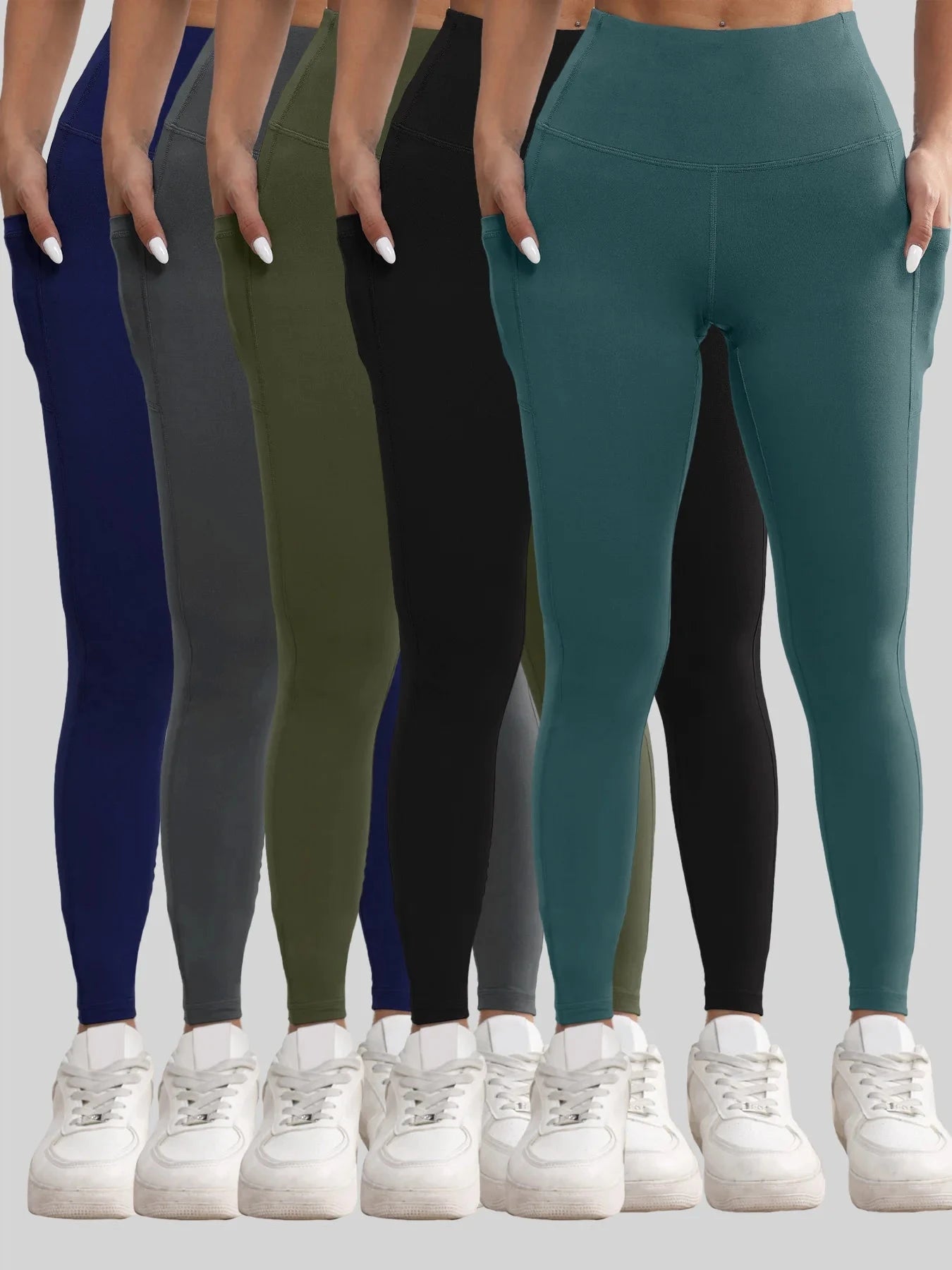 Solid Color Women Leggings with Pockets Tummy Control GlowCart