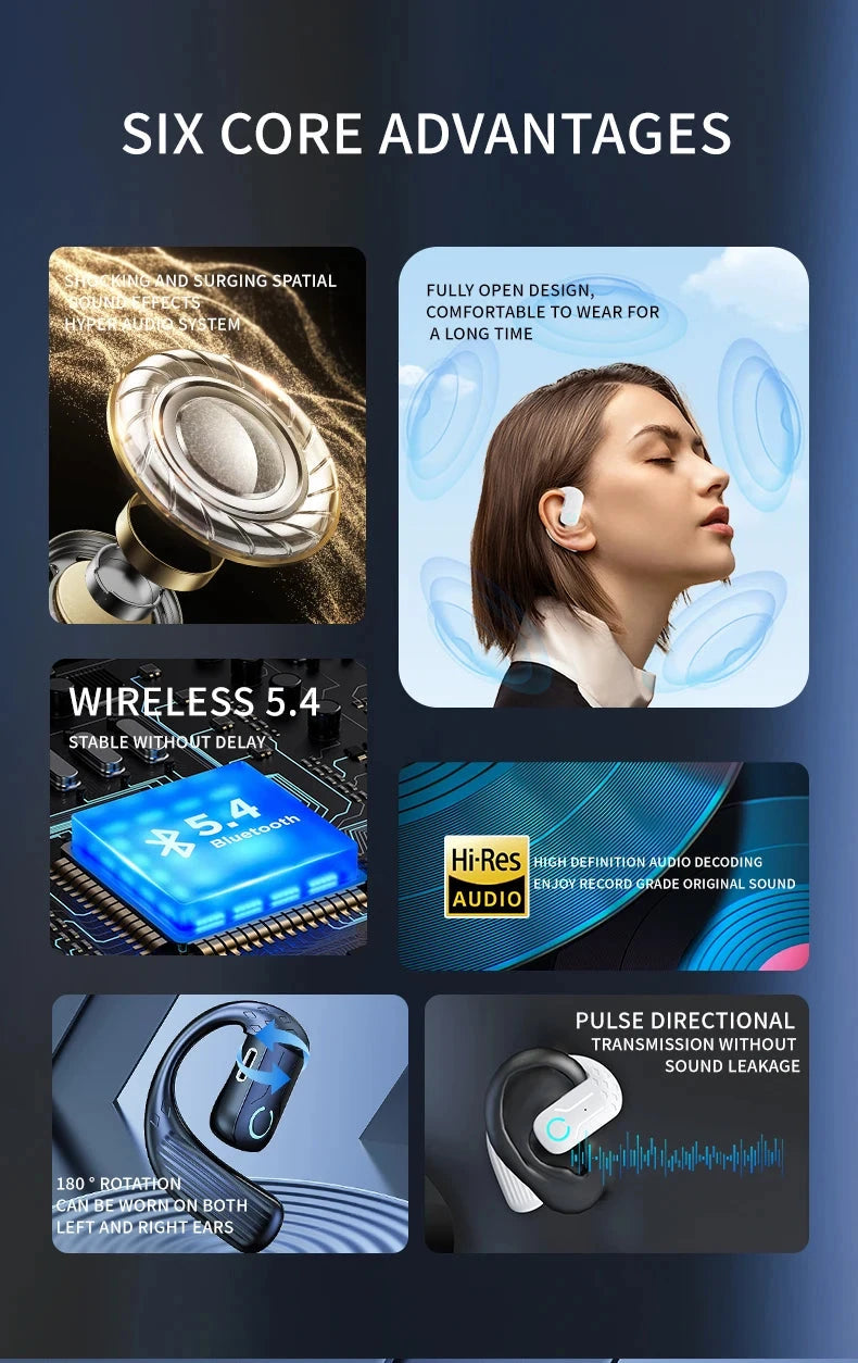 Bluetooth 5.4 Open Wireless Earphone 180° Rotation GlowCart