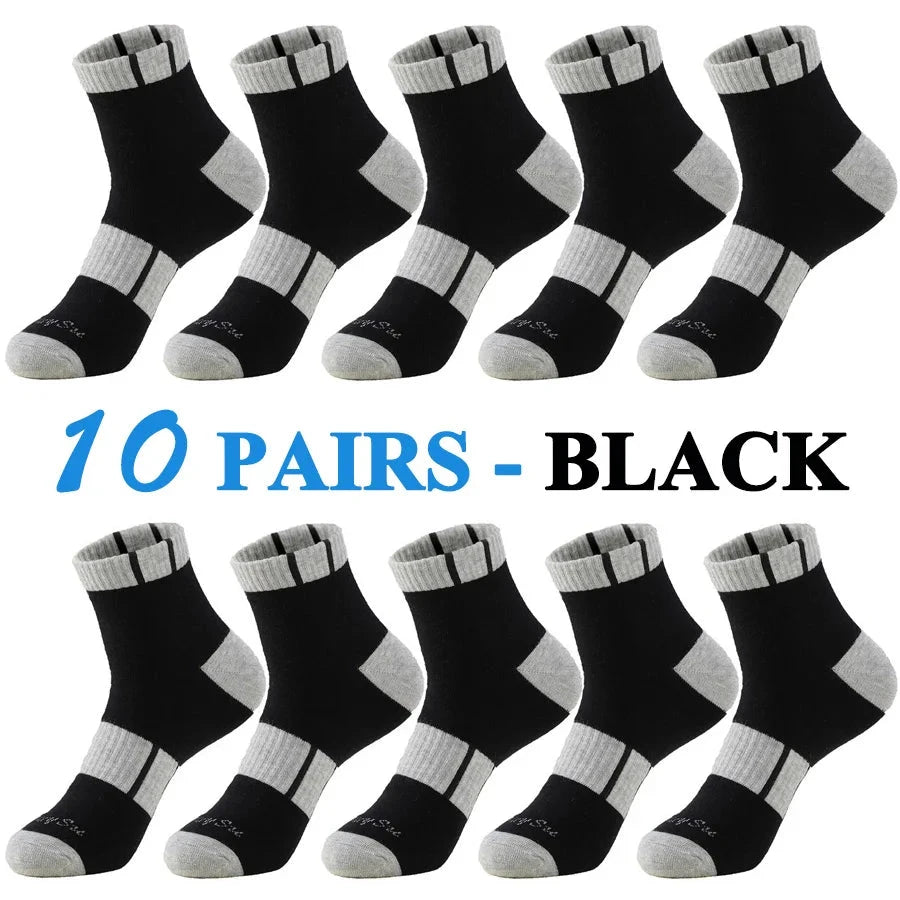 5 Pairs/Lot Running Socks Men Casual Outdoor Sports Cotton Black Grey Blue Athletic Stripes 14 Colors Travel Male Husband Gifts GlowCart