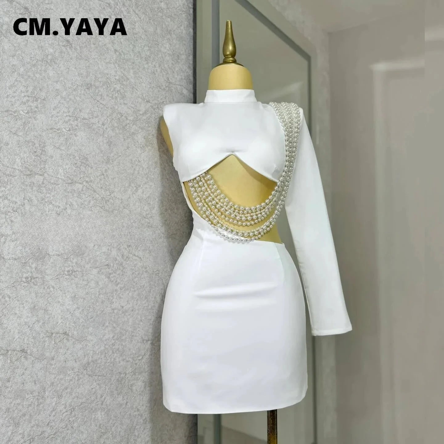 CM.YAYA Women Full Sleeve Elegant O-neck Mini Dress 2024 GlowCart