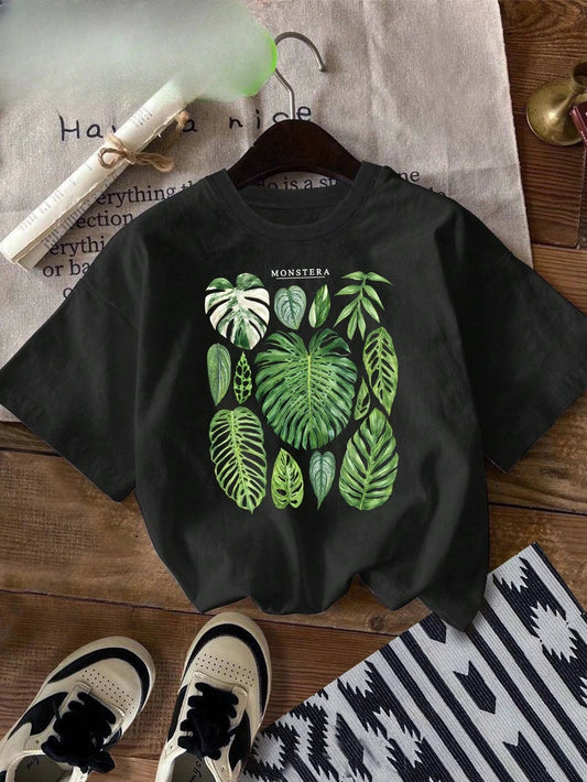 Women's Short Sleeve Crew Neck T-Shirt Monstera Philodendron GlowCart