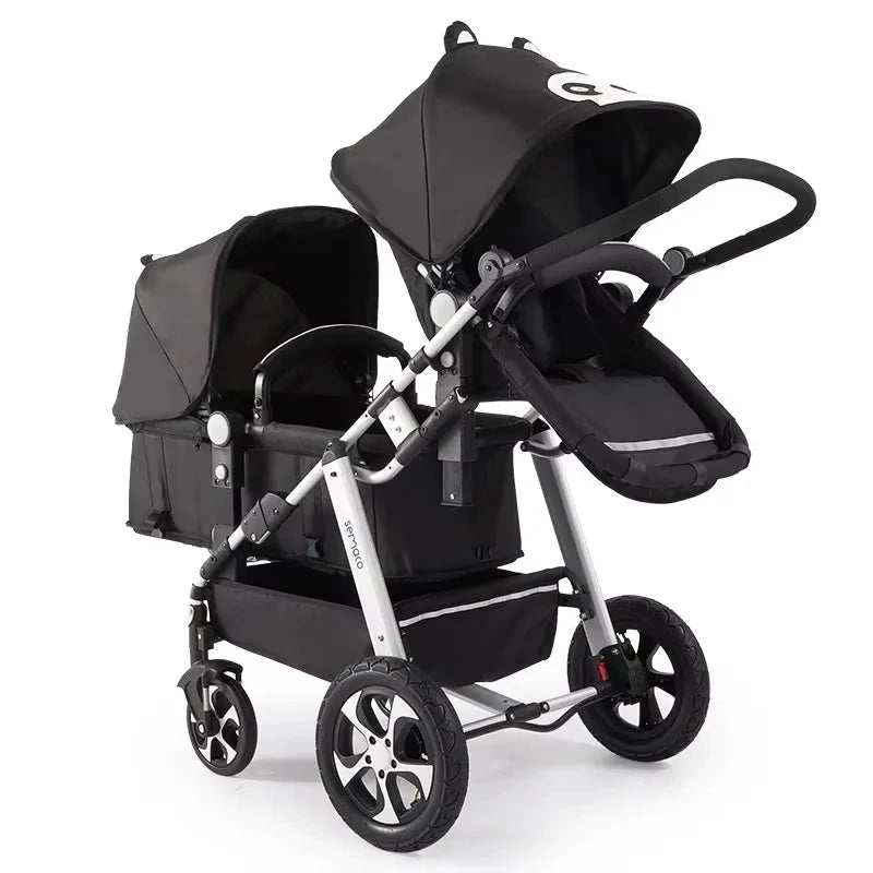New Twins Baby Stroller Foldable Double Baby Stroller for Two Children Shock-absorbing Twin Baby Stroller Four Wheel Cart GlowCart