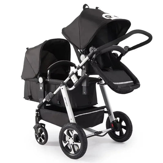 New Twins Baby Stroller Foldable Double Baby Stroller for Two Children Shock-absorbing Twin Baby Stroller Four Wheel Cart GlowCart