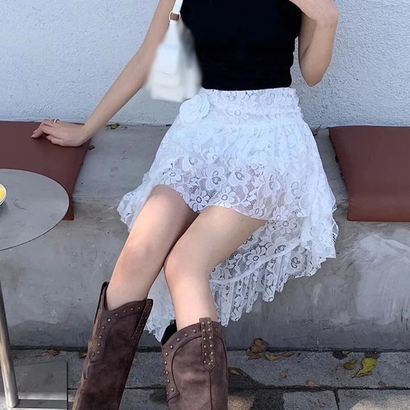 Women Retro High Waist Puff Skirt Three-Dimensional Flower GlowCart