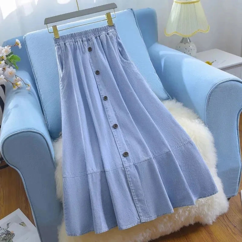 Women Large Size 5XL Cowboy Skirt Design Sense Niche Ladies Fashion Denim Maxi Skirt 2025 Feminine High Waist Jeans Long Skirts GlowCart