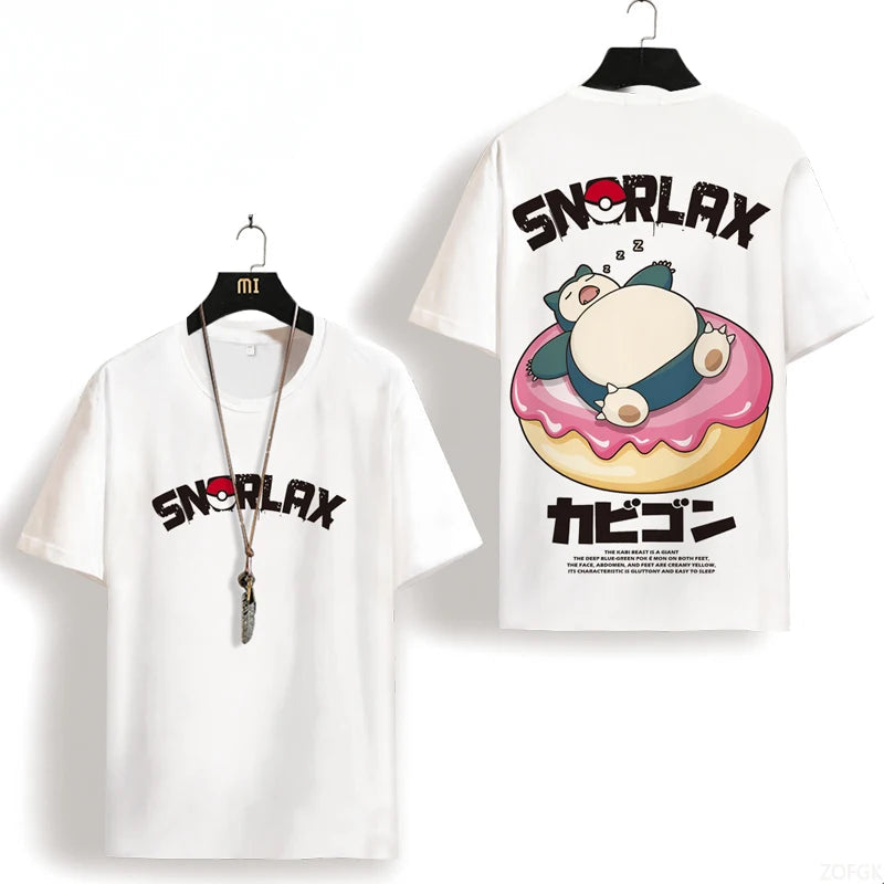 Summer Cartoon Cute Snorlax Anime Fashion Printed Short Sleeve Casual Loose Personalized Comfortable Round Neck T-shir GlowCart