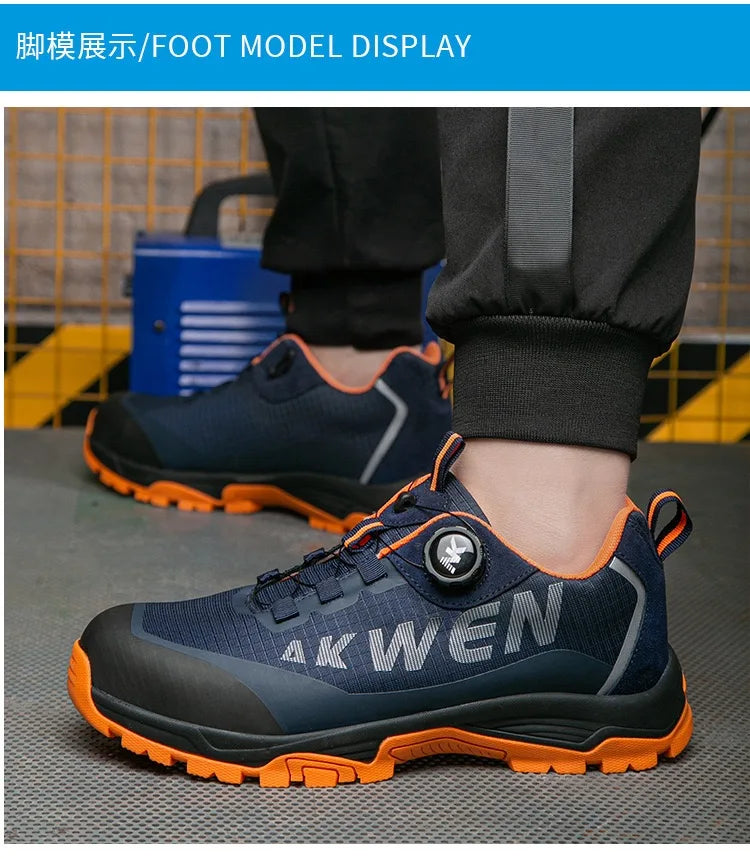 High-top men's all-season universal steel head anti-smash anti-puncture rotating buckle non-slip wear-resistant safety shoes GlowCart