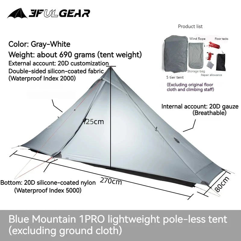 3F UL GEAR LanShan1 Pro Camping Tent 20D Double Layer GlowCart