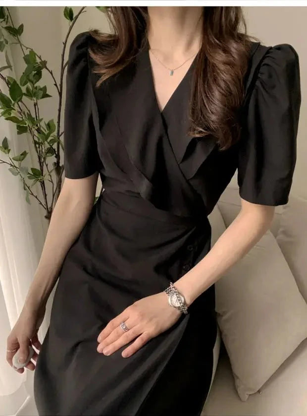 Summer New Chic V-ne Turn-down Collar Slimming Waist Midi Dr GlowCart