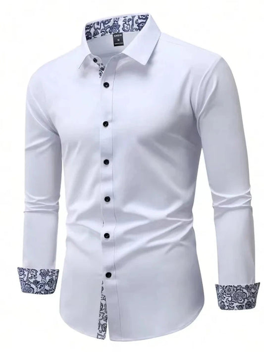 Men's Cotton Shirt Formal Business Collar Dress Shirts Long GlowCart