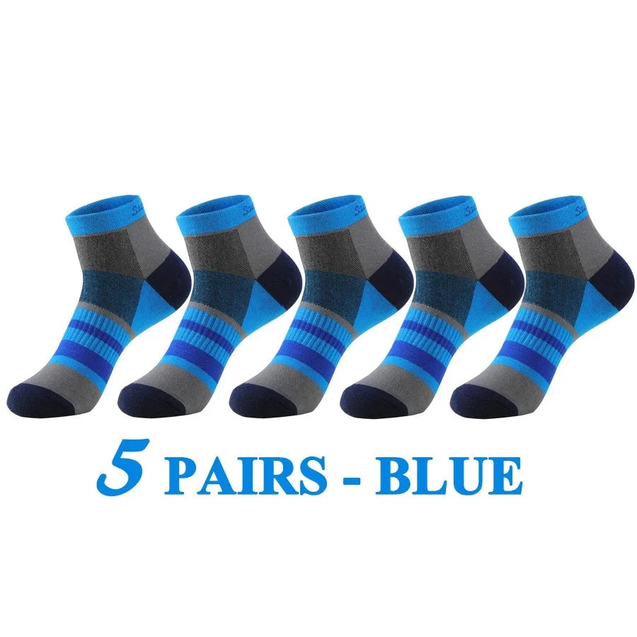 5 Pairs/Lot Running Socks Men Casual Outdoor Sports Cotton Black Grey Blue Athletic Stripes 14 Colors Travel Male Husband Gifts GlowCart
