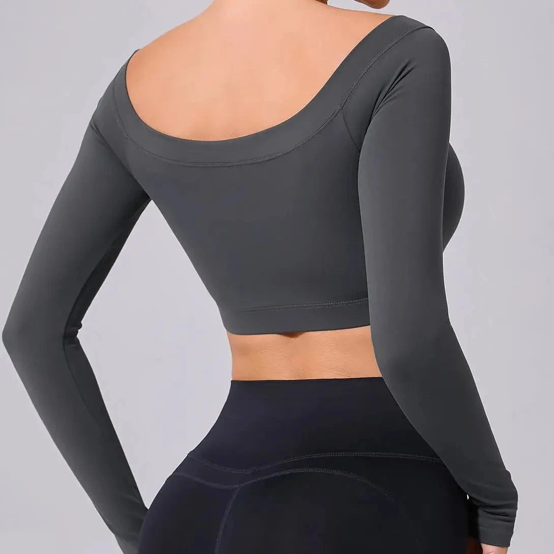 Women's Solid Sports Top Yoga T-shirts Off Shoulder Long Sleeve Gym Workout Running Shirts Sexy Women Quick Dry Gym Sport Wear GlowCart