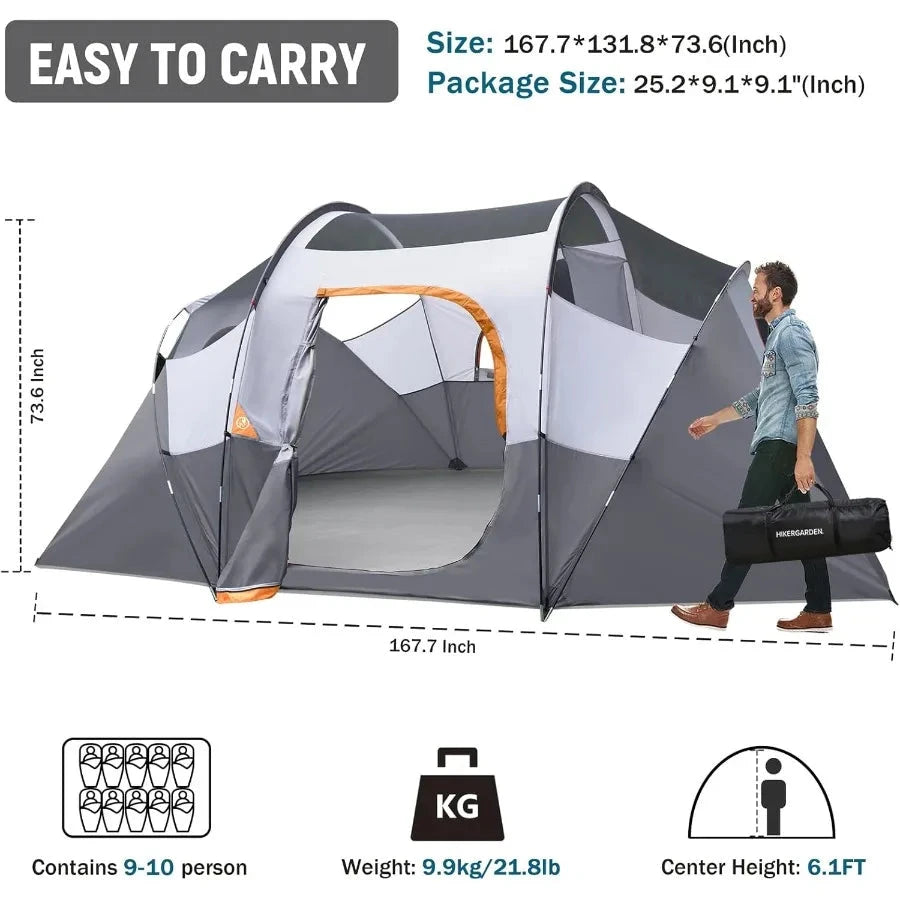 10 Person Portable Easy Set Up Family Camping Tent with GlowCart