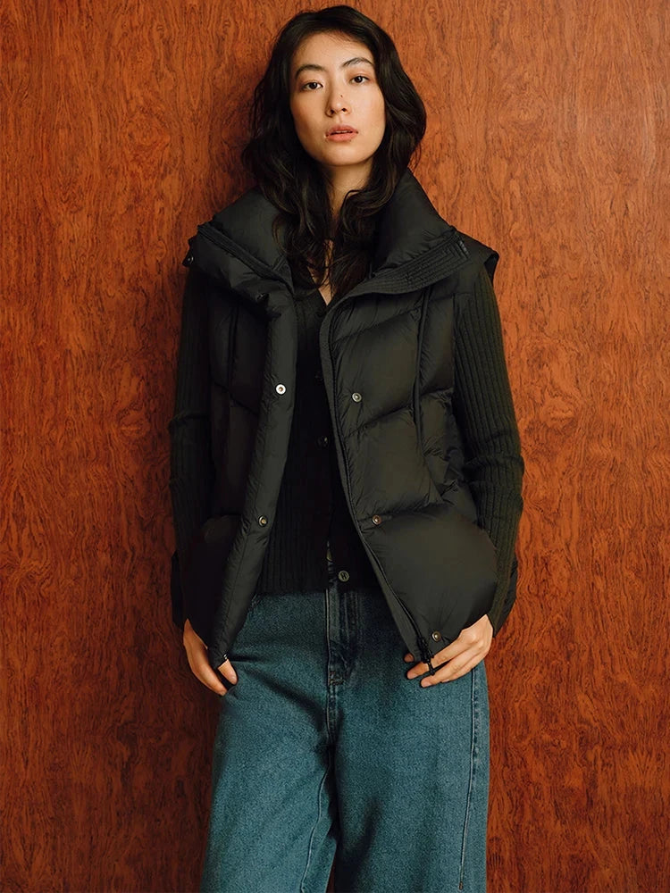 Autumn Winter Stand Collar Curved Puff Down Vest Women White GlowCart