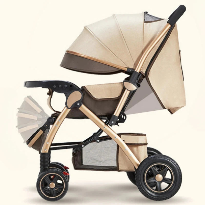 Four-wheel Strollers High Landscape Strollers Baby Car Trolley Pram Baby Carriage Foldable and Washable Multifunctional Stroller GlowCart