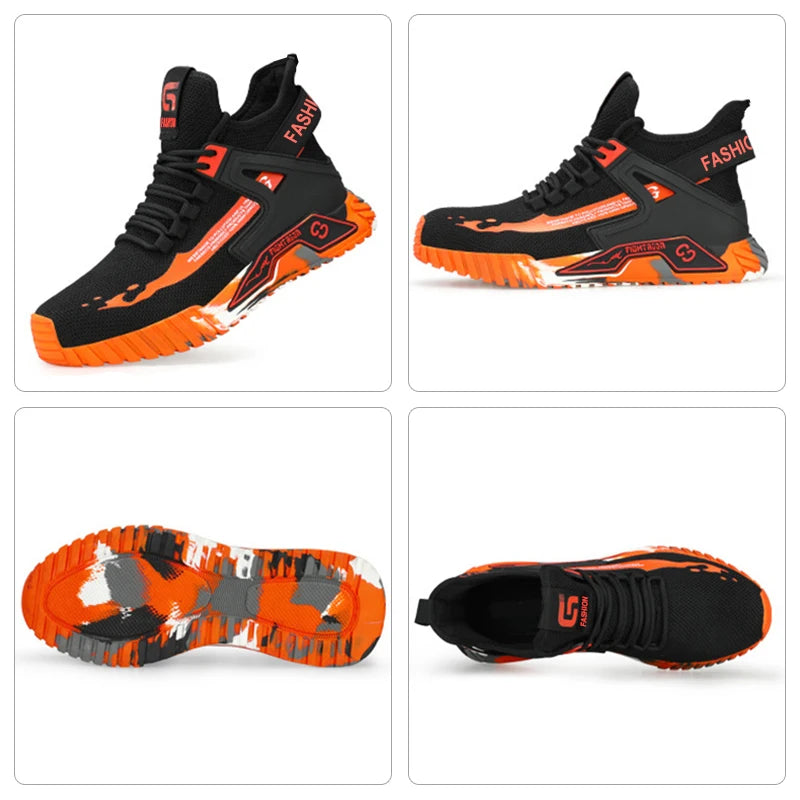 Steel Toe Anti-smash  Anti-Puncture Safety Shoes Men Lightweight Slip Resistant Work Shoes Comfortable Breathable Work Boots Men GlowCart