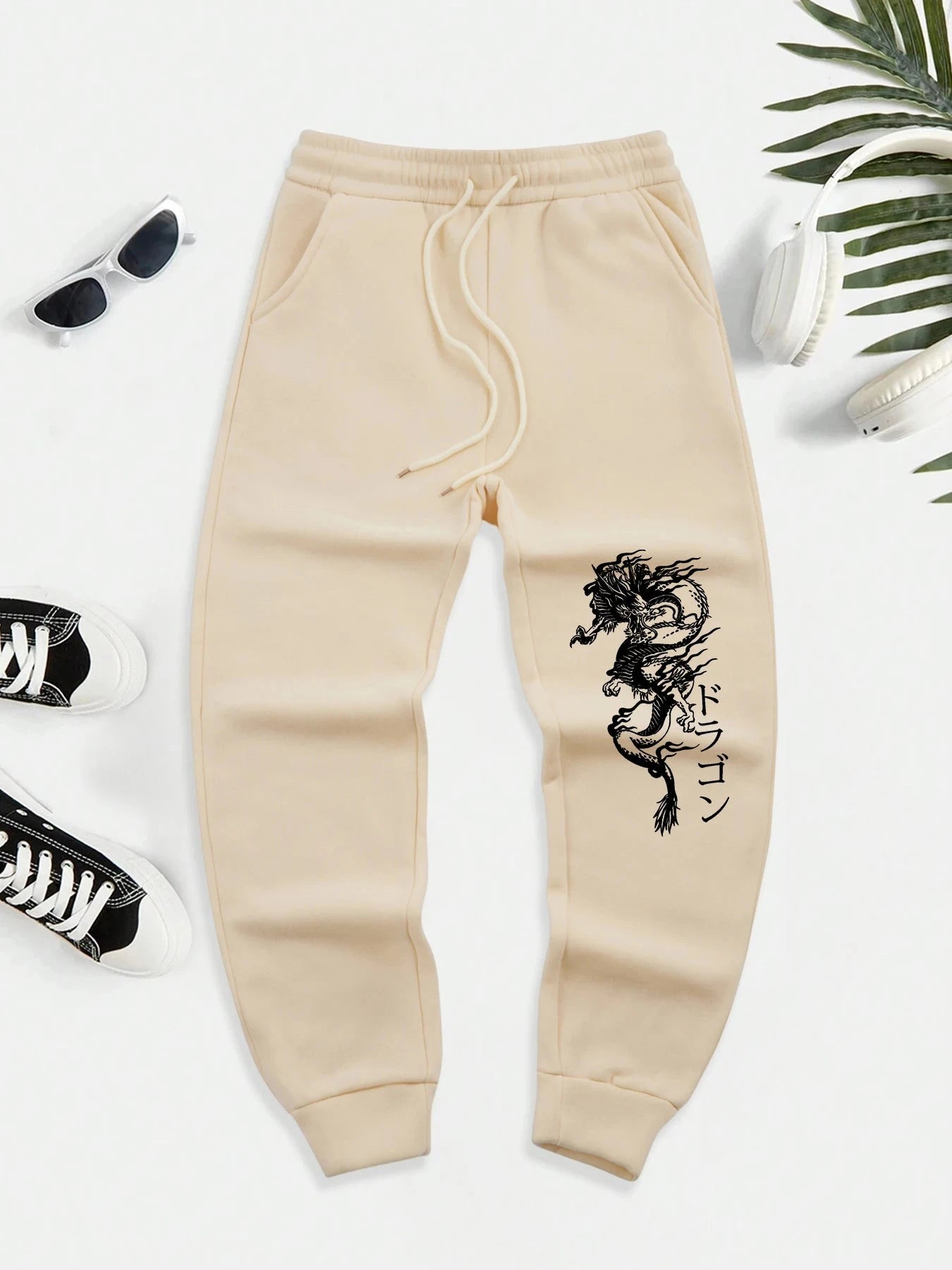 Japanese Letter And Roaring Dragon Men'S Elastic Waist Pants GlowCart