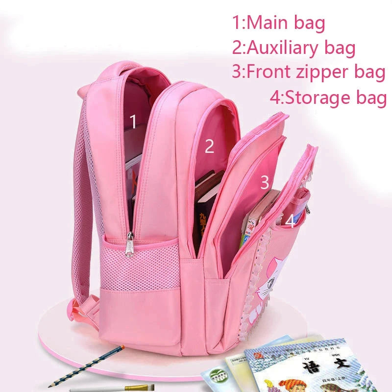 Children Backpack Pink Cute Cat Kindergarten Kid School Bag Backpack Girl Student Teenagers Waterproof Primary Bookbag SchoolBag GlowCart