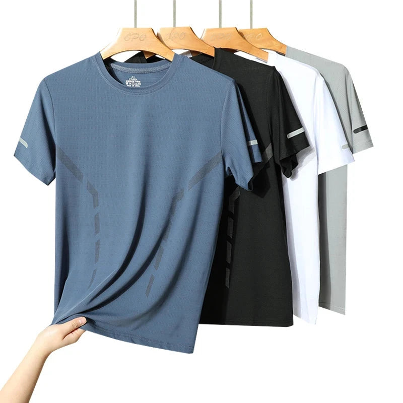 Men Running T-shirt Breathable Stretch Summer Top Gym Fitness Running Thin Short Sleeve Sportswear M-5XL Gray Blue Black White GlowCart