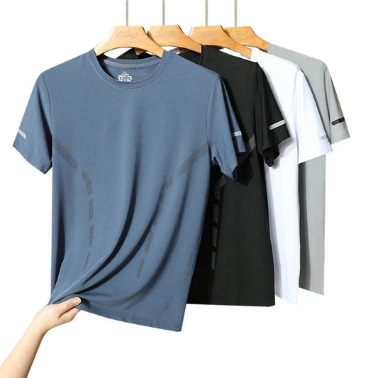 Men Running T-shirt Breathable Stretch Summer Top Gym Fitness Running Thin Short Sleeve Sportswear M-5XL Gray Blue Black White GlowCart