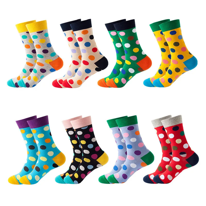 8 Pairs Novelty Fashion Happy Men and Women Casual Socks Funny Space Grid dots Crew Socks GlowCart