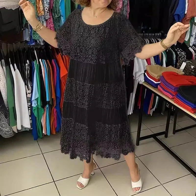 Fashion Crew Collar Long Dress Elegant Ladies Solid Club GlowCart