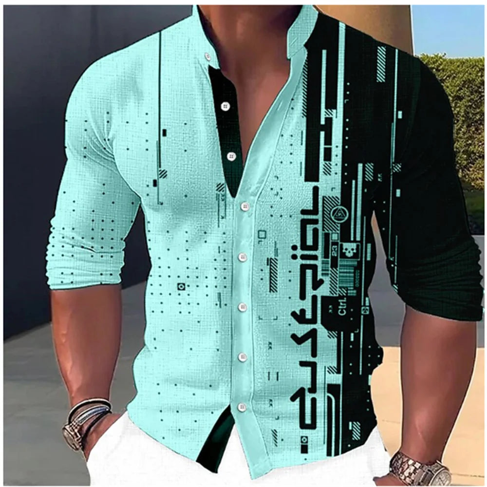 2023 Fashion and Fashion Standing Neck Shirt Men's Long Sleeve Shirt Casual Outdoor Party Soft and Comfortable Fabric Button Top GlowCart