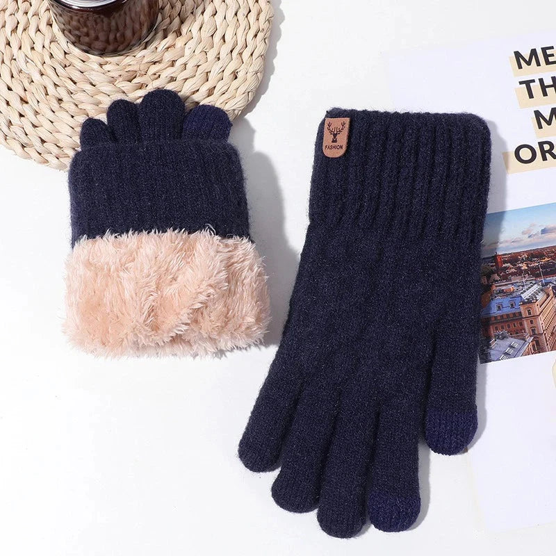 Touch Screen Gloves for Men Women, Winter Warm Flece Lined Knit Gloves, Stretchable Thickened Skiing Travel Gloves GlowCart