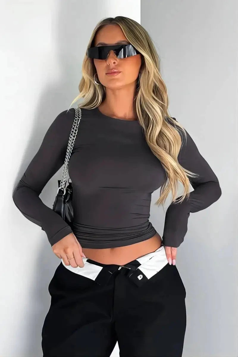 New Women's Casual Sports Long Sleeve T-shirt Spring and Autumn Solid Color Slim Fit Hoodie T-shirt Women's Street Top GlowCart