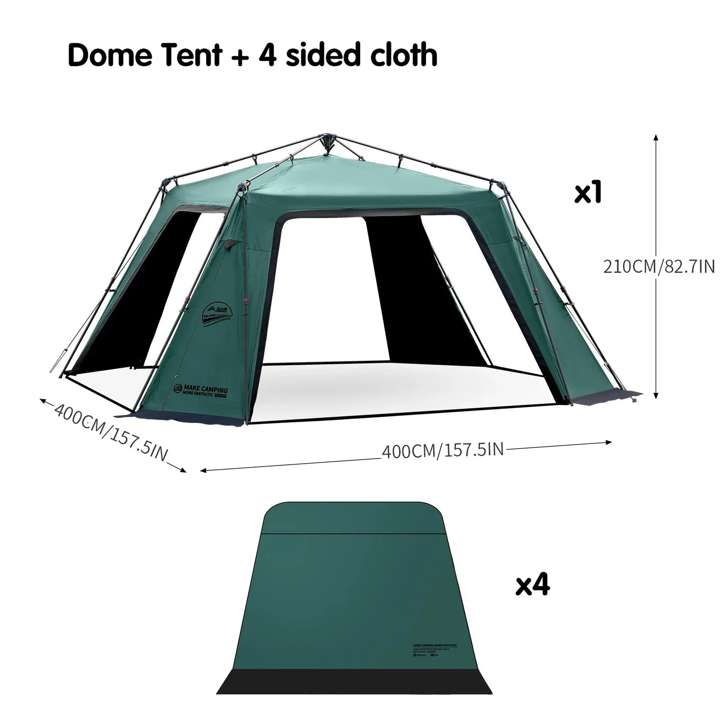 BISINNA 6-8 Persons One-touch Dome Tent Vinyl Coated Canopy GlowCart