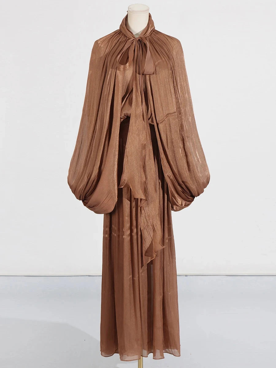 VGH Minimalist Spliced Folds Maxi Dresses for Women Scarf GlowCart