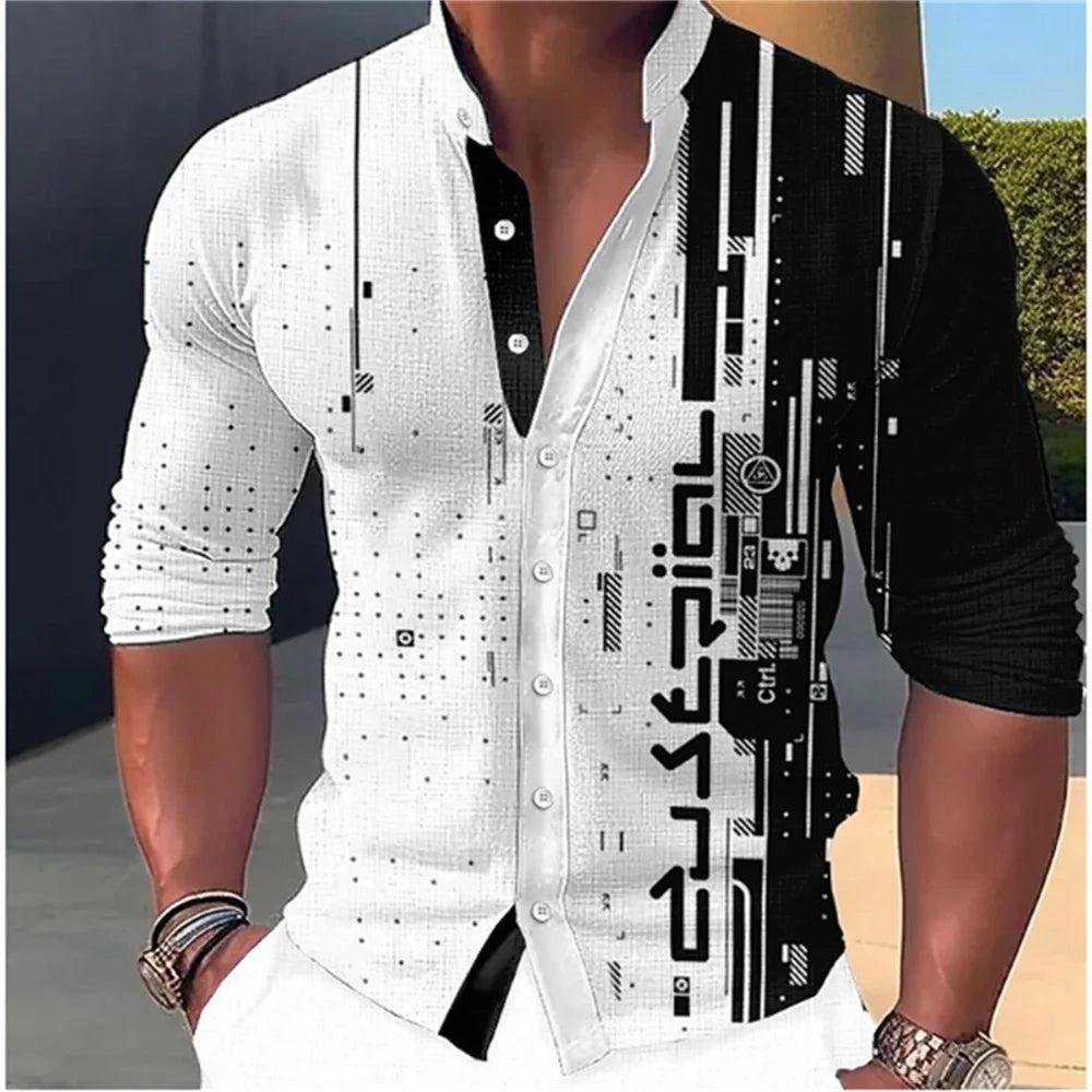 2023 Fashion and Fashion Standing Neck Shirt Men's Long Sleeve Shirt Casual Outdoor Party Soft and Comfortable Fabric Button Top GlowCart