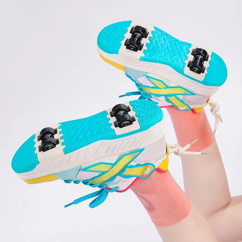 Fashion Children Quad Wheel Skates Runaway Shoes Comfortable Sports Roller Skates Shoes Low Top Skating Skates Shoes with Wheels GlowCart