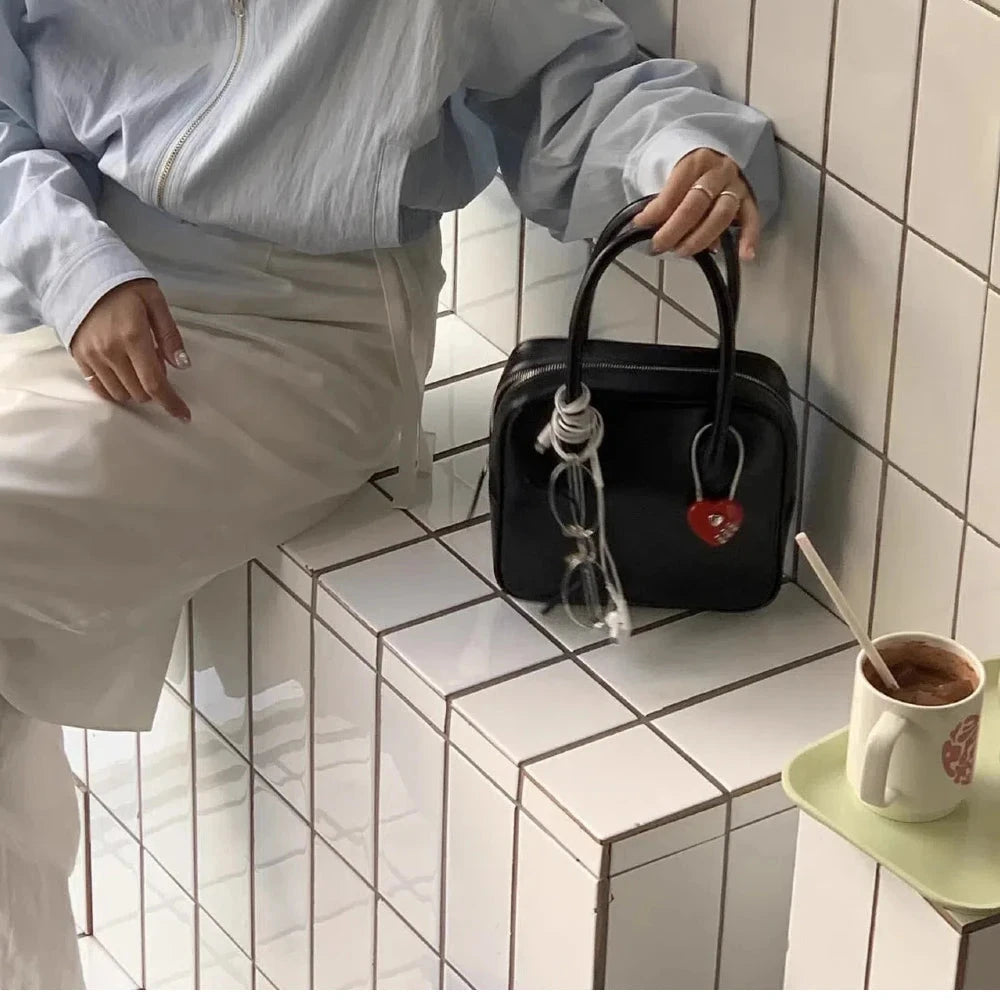 INS Korean Red Heart Lock Keychain Bag Charms Y2k Emo GlowCart