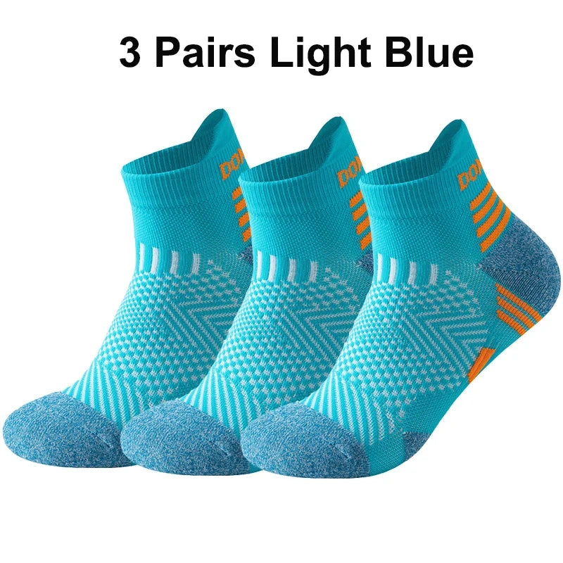 3 Pairs Marathon Socks Men Women Professional Sport Ankle Running Socks Thickened Cushioned Tube Low Cut Fitness Short Sock Mesh GlowCart