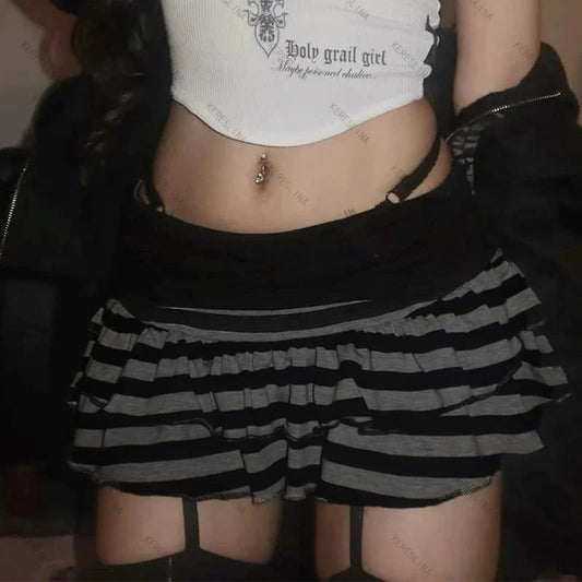 Y2k 2000s Goth punk style striped mini shorts Summer GlowCart