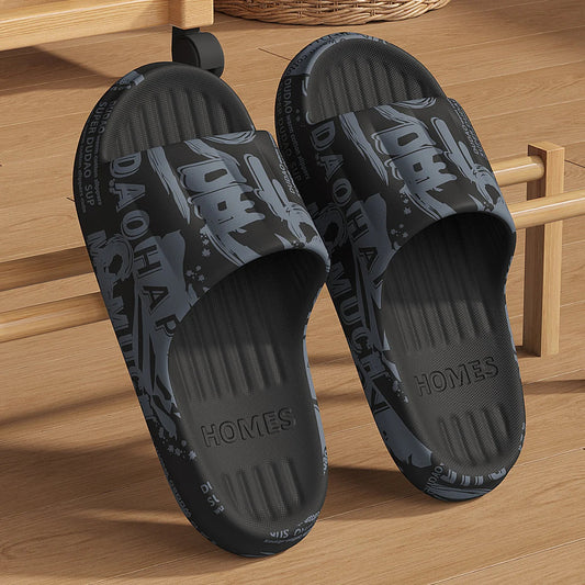 Summer Plus Size 48-49 Graffiti Bear Print Men Slippers Home Flip Flops Thick Couple Women Beach Shoes Sandals GlowCart