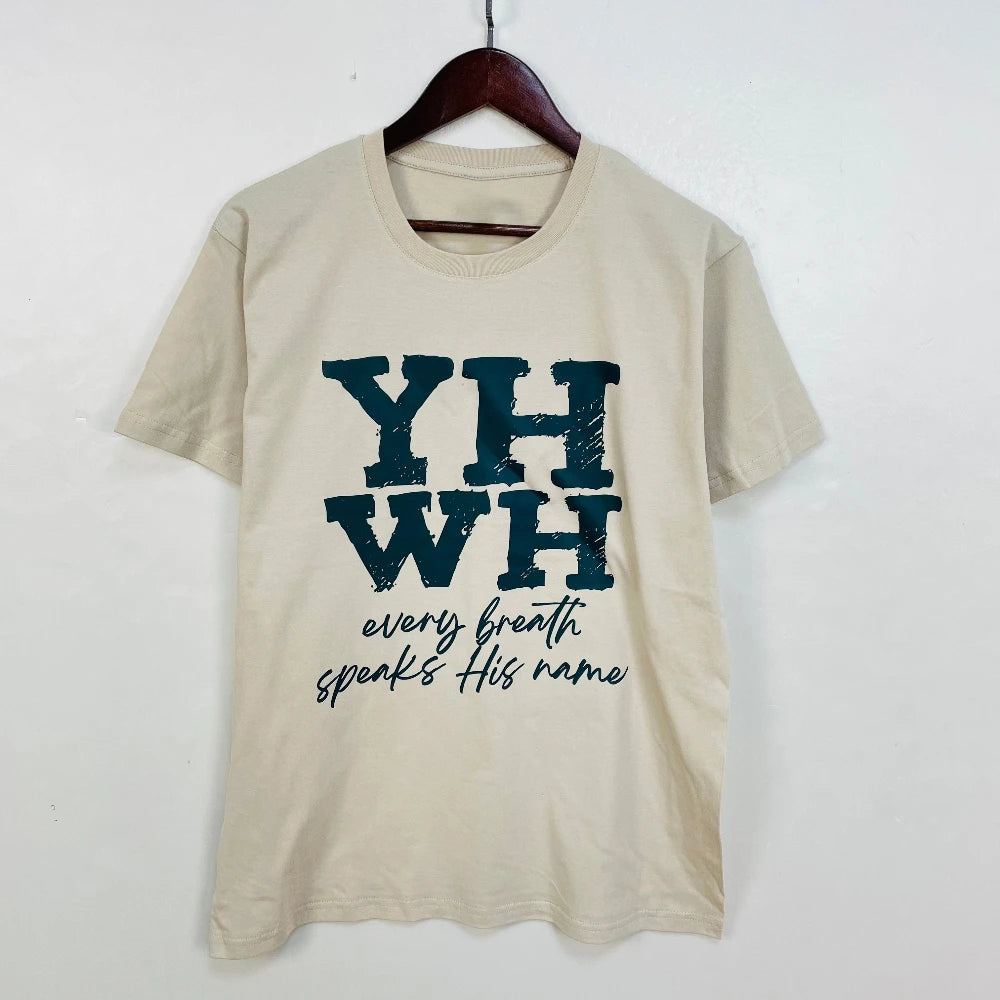 YHWH Womens T-shirt Short Sleeve Summer Casual Fashion Tops Cotton Tee Every Breath Speaks His Name Yahweh Tree Lungs Design Tee GlowCart