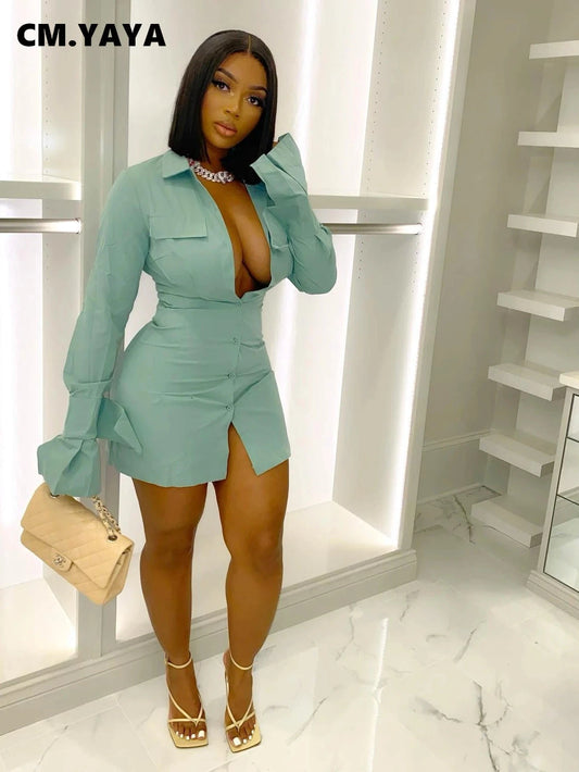 CM.YAYA Women Single Breasted Turn-down Neck Shirt Style GlowCart