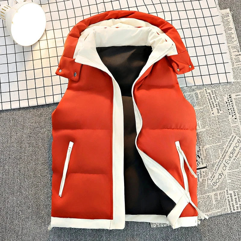 Men's Casual Color-Block Puffer Vest - Removable Hood, GlowCart