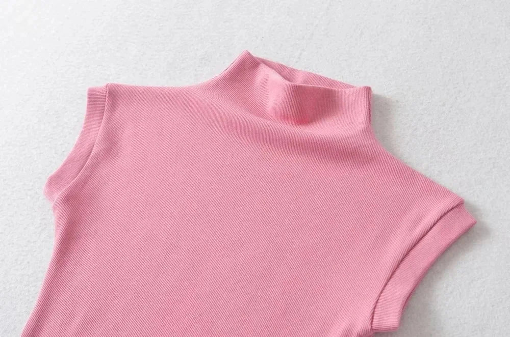 Women Summer Sexy Turtleneck Sleeveless T-Shirts Tops Solid GlowCart